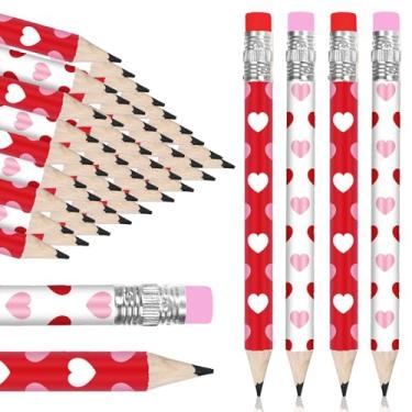 Imagem de FYSUIMU 50 lápis de golfe para dia dos namorados com borracha, vermelho, rosa, coração do amor, lápis de escrita pré-afiado para festa, casa, escola, escritório, artigos de papelaria, 10 cm