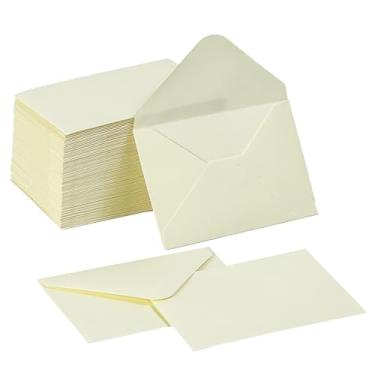 Imagem de Pacote com 100 envelopes de cartão de presente 10 x 7 cm mini envelopes 120 GSM pequenas capas de cartão de presente de papel para negócios, bolsos pequenos para convite (creme)
