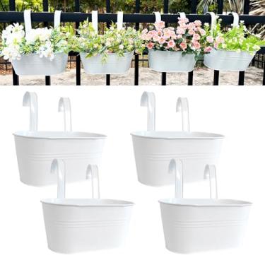 Imagem de Plantadores de grade de varanda de 30,5 cm, vaso de flores para pendurar ao ar livre para cerca, elegante vaso de flores para varanda de metal para ervas e suculentas (branco, pacote com 4)