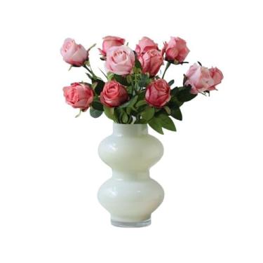 Imagem de Flores artificiais Arranjo de flores feito à mão decoração sala estar arranjo falsas rosa simulação com vaso