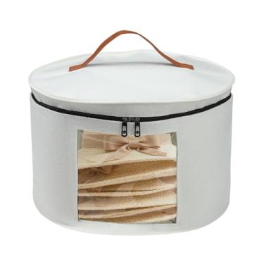 Imagem de Pomodee Caixa de armazenamento de chapéus para mulheres e homens, organizador de chapéus extragrandes redondos para viagens, estojo dobrável de chapéu de cowboy para bonés de beisebol, branco