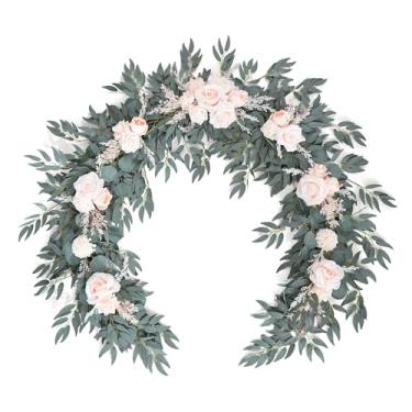 Imagem de Angela flower Guirlanda de flores artificiais de primavera, 2 m, rosa e folha de eucalipto, salgueiro e rosa, arranjo floral de arco de casamento para decoração de mesa de coração