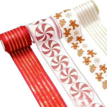 Imagem de Meseey Fitas de Natal vermelhas brancas com fio 6 cm total 20 metros fita de guirlanda de bengala doce verde vermelha para arcos de árvore de Natal DIY decoração artesanal (vermelho/branco/marrom)