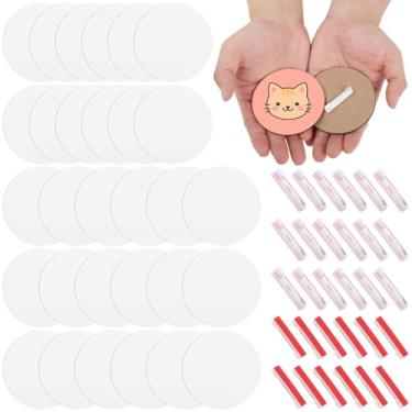 Imagem de OMISTAR 30 peças de botões de sublimação em branco, botões MDF de 7,6 cm com pinos traseiros, botões de artesanato personalizáveis para projetos DIY, emblemas de transferência de calor, ideais para