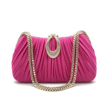 Imagem de Qiannaura Bolsa de mão feminina formal de cetim para festa de casamento elegante bolsa de ombro pequena, Rosa