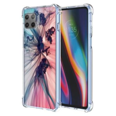 Imagem de WEIOUHR Capa para celular Motorola G 5G Plus Moto One 5G Transparente TPU macio, design de padrão abstrato, leve resistente a choques e arranhões, para Motorola G 5G Plus (azul escuro rosa)