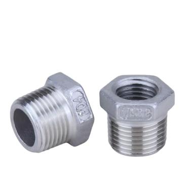 Imagem de CONSTELLAR Encaixe de tubo de aço inoxidável 304 - NPT macho de 3/20.3 cm para NPT fêmea de 1/10.2 cm, encaixe de tubulação redutor/redutor fêmea, bucha sextavada adaptador (3 peças)