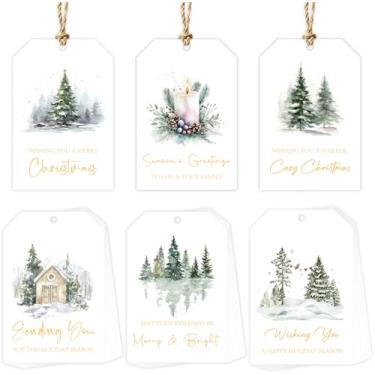 Imagem de Etiquetas de presente de Natal modernas, 48 peças de etiquetas de papel de Natal com cordão, etiquetas de nome de 5 cm x 7,6 cm para personalizar presentes de Natal, caixas de presente, decoração, 6