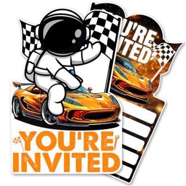 Imagem de QYCFDXD Conjunto de 20 convites de aniversário para crianças astronauta com envelopes cartões de convites de festa de carro amarelo astronauta para meninos convites de festa dupla face