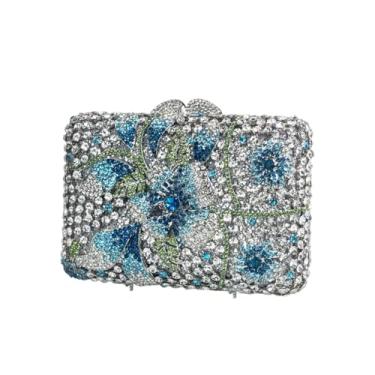Imagem de MNBVUIW Bolsa feminina luxuosa flor cristal clutch brilhante strass bolsa diamante noite bolsas para festa coquetel baile, Azul, Luxuoso