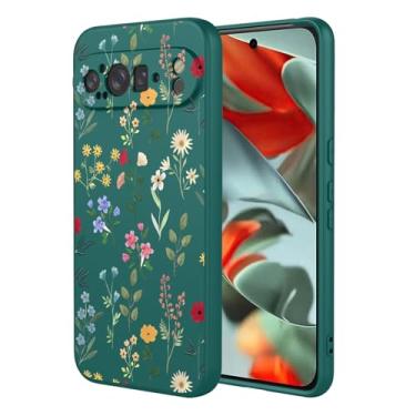 Imagem de OEURVQO Capa artística para Google 9 Pro XL, capa de silicone líquido de toque macio com forro fofo, compatível com carregamento sem fio, capa protetora para Google Pixel 9 Pro XL, verde exuberante