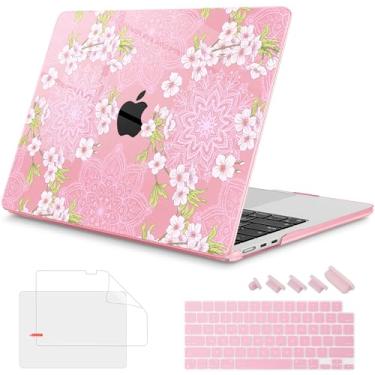 Imagem de Mektron Capa para MacBook Air de 13,6 polegadas 2025-2022 M4 M3 M2, modelo A3240 A3113 A2681 com tela de retina líquida Touch ID, capa rígida impressa para MacBook Air de 13,6 polegadas, flor Sakura