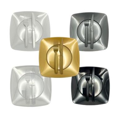 Imagem de Descartaveis Festa, Kit Festa Churrasco 50 Pratos 50 Garfos e 50 Facas Tipo Acrílico Reforçado(Transparente)