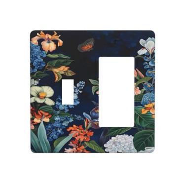 Imagem de Nadoabtm Capas de tomada borboleta floral vibrante fundo escuro 1 interruptor 1 interruptor 1 placa de parede elétrica decorativa para interruptor de luz para decoração de sala de estar em casa