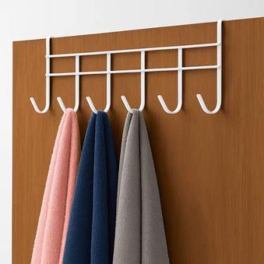 Imagem de KIT Cabideiro de Porta Organizador 6 Ganchos Multiuso Branco e Preto Sem Furos (Branco,3)