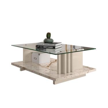 Imagem de Mesa de Centro Retangular Frizz Off White e Calacata