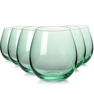 Imagem de ELERGIFTS Conjunto de taças de vinho sem haste verde de 170 a 425 g, vidro colorido de cristal soprado à mão, vidro multicolorido para amantes, casamento, aniversário, Natal, presentes de inauguração