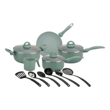 Imagem de Conjunto de Panelas Premium Verde-claro, 14 Peças, Antiaderente Mármore com Utensílios de Cozinha, para Indução