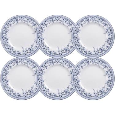 Imagem de Jogo 6 Pratos Rasos Jantar 28cm Tramontina Azzura Porcelana Decorada Floral Azul Mesa Posta