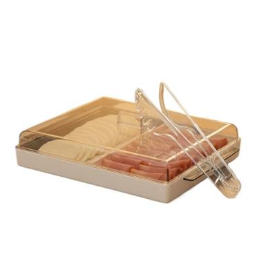 Imagem de Porta Frios Duplo Com Tampa Resistente Pote Organizador Para Geladeira Com Divisória Bonito E Prático Presunto E Queijo (PORTA FRIOS BRANCO + PEGADOR)