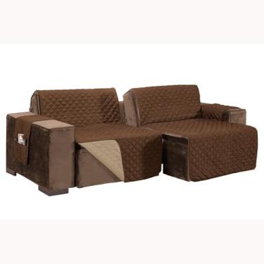 Imagem de Protetor de Sofá Retrátil Reclinável 2 Módulos, Assento de 240cm, Tamanho Total 420cm x 240cm, Matelado em Linha, Dupla Face (Cor Cáqui/Marrom)