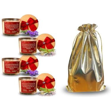 Imagem de Velas Aromáticas Natalinas, Kit com 4 Unidades, 100g cada, Tampa de Madeira, Laço Vermelho, Feliz Natal, Decoração Festiva e Embalagem de Presente