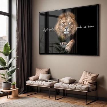 Imagem de Quadro com Moldura e Acrílico Cristal Leão Aquele Que Te Guarda – Salmos Decorativo Horizontal Sala Quarto Hall Grande (40x60, Preto)