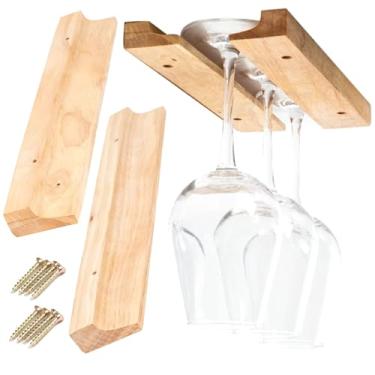 Imagem de Varku Rack de madeira para taças de vinho, prateleira para copos de vinho embaixo do armário, suporte para copos de madeira sem pintura, economiza espaço, fácil de instalar, 27,4 x 4,5 x 2 cm