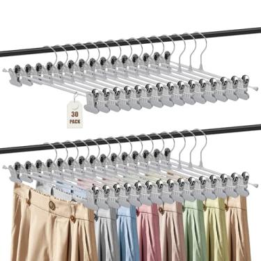 Imagem de 30 cabides para calças, cabides de saia de aço resistente com clipes ajustáveis, economizando espaço para calças, roupas jeans, toalha (cinza)