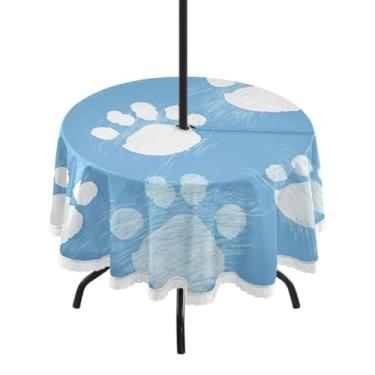 Imagem de Blueangle Toalha de mesa redonda impermeável com estampa de pata de cachorro de 152 cm com orifício para guarda-chuva - Tecido resistente à prova de sol para todos os climas para pátio, acampamento
