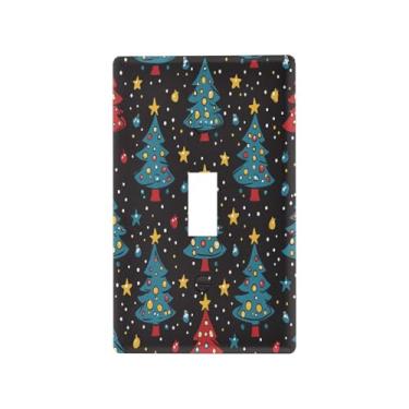 Imagem de Blueangle Capa para placa de parede para interruptor de luz - Capa decorativa para interruptor de luz de árvores de Natal com desenho animado, placa de parede, tamanho 1 gangue 12 x 7 cm #424