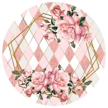 Imagem de Painel Redondo Sublimado 1,5M Festa - Floral Geométrico Rosa