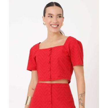 Imagem de Blusa Cropped Laise Feminina Botões Marisa-16385, Vermelho, M