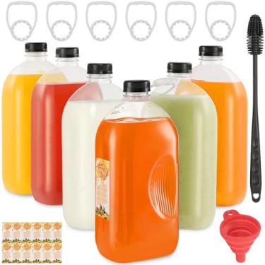 Imagem de Mrhuazhai 6 garrafas de suco de plástico vazias de 1,8 l com tampas reutilizáveis PET de grau alimentício com tampas invioláveis à prova de vazamento, recipientes de bebidas transparentes a granel