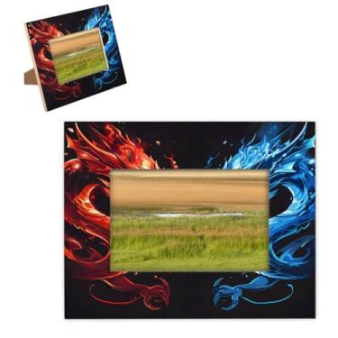 Imagem de hongjinglin Porta-retrato de 20,3 x 25,4 cm, dragão de madeira, vermelho, azul, molduras legais com tapete de parede e mesa, moldura para pendurar na parede para decoração de casa e amigos da família