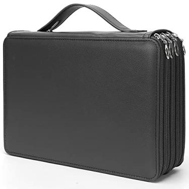 Imagem de Vomgomfom Estojo de lápis de cor – Porta-lápis com 200 compartimentos com fecho de zíper, estojo de luxo de couro sintético de grande capacidade para canetas ou marcadores de aquarela, organizador de