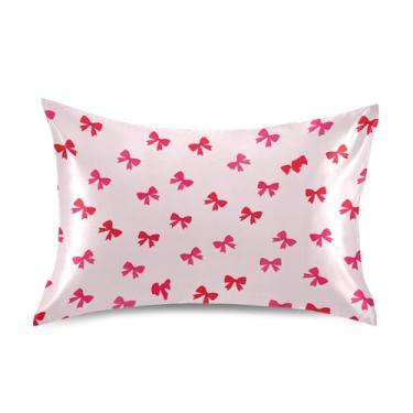 Imagem de SEHANY Capas de almofada de seda com laço rosa para cabelo e pele, capas de almofada de cetim respiráveis macias e refrescantes com fecho de envelope, tamanho king (50 x 76 cm)