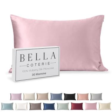 Imagem de Bella Coterie Fronha de seda luxuosa para cabelo e pele | 30 Momme | 100% seda de amoreira 6A pura | Super macia | Perfeitamente pelúcia [King, peônia rosa]