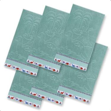 Imagem de Kit 6 Toalha Lavabo Infantil Jaquard Com Barra Pinte e Borde (Verde Dinossauro)