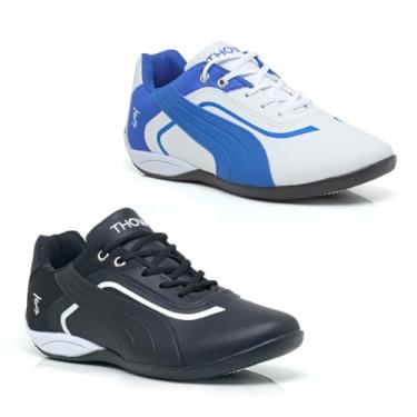 Imagem de Thows Chuteira Futsal Masculino Adulto, Kit 2 Pares, Solado Antiderrapante (Branco/Azul E Preto, BR, Adulto, Numérico, 40)