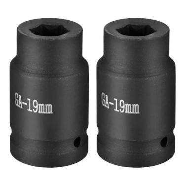 Imagem de HARFINGTON 2 soquetes de impacto de 6 pontos 2,5 cm soquete métrico de 19 mm CR-V soquete sextavado de eixo de aço para reparo de porcas de eixo de máquina, preto