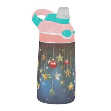 Imagem de YETTASBIN Garrafa de água infantil bola de Natal 473 ml com tampa de canudo para meninos Gril - copo esportivo reutilizável à prova de vazamento livre de BPA transparente Tritan com gancho para escola