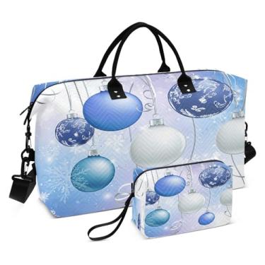 Imagem de STAYTOP Bolas de Natal azuis e brancas bolsas de viagem 2 peças, bolsas esportivas para homens e mulheres, bolsa de ginástica para noite de fim de semana com bolsa de higiene pessoal