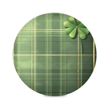 Imagem de Wassud Jogo americano verde xadrez padrão trevos tapetes de mesa redondos para cozinha e jantar tapetes laváveis resistentes ao calor decoração de mesa 39 cm