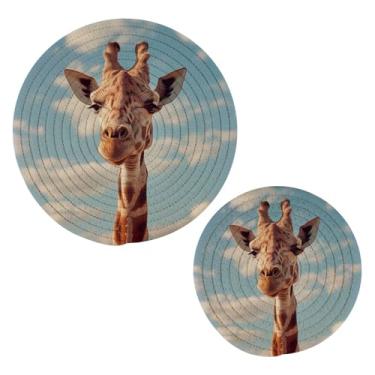 Imagem de Wassud Conjunto de tripé de girafa para pratos quentes, suportes redondos de algodão, almofadas quentes, porta-copos elegantes, decoração de cozinha e acessórios, 2 peças