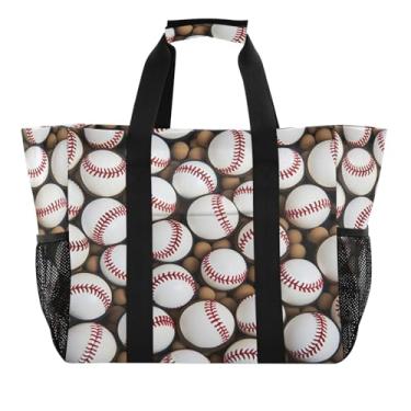 Imagem de Wassud Bolas de beisebol lisas reutilizáveis sacola grande bolsa de lona impermeável organizadora para praia, piquenique, lavanderia, viagem