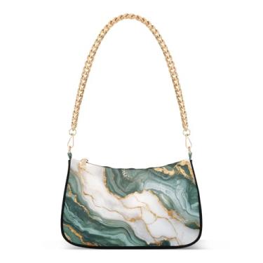 Imagem de CEBUGI Bolsas transversais femininas bolsa de ombro branca e verde com estampa de mármore bolsa clutch elegante com alça de corrente