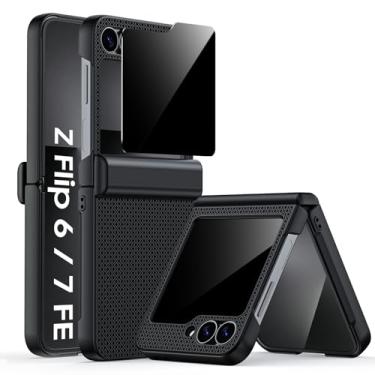 Imagem de Spugan Capa para Samsung Galaxy Z Flip 6 com protetor de tela de privacidade e proteção de dobradiça, fina, antiderrapante, rígida, à prova de impacto, capa de carregamento sem fio para Galaxy Z Flip
