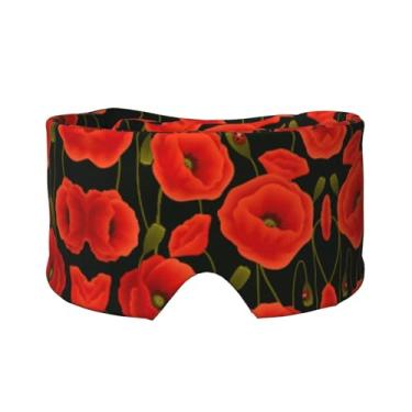 Imagem de Máscara protetora para olhos e orelhas com estampa de flores de papoula, respirável, ajustável, blecaute, confortável