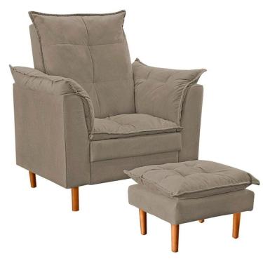 Imagem de Poltrona Decorativa Sala De Estar Quarto Leitura Azera Suede Bege Escuro